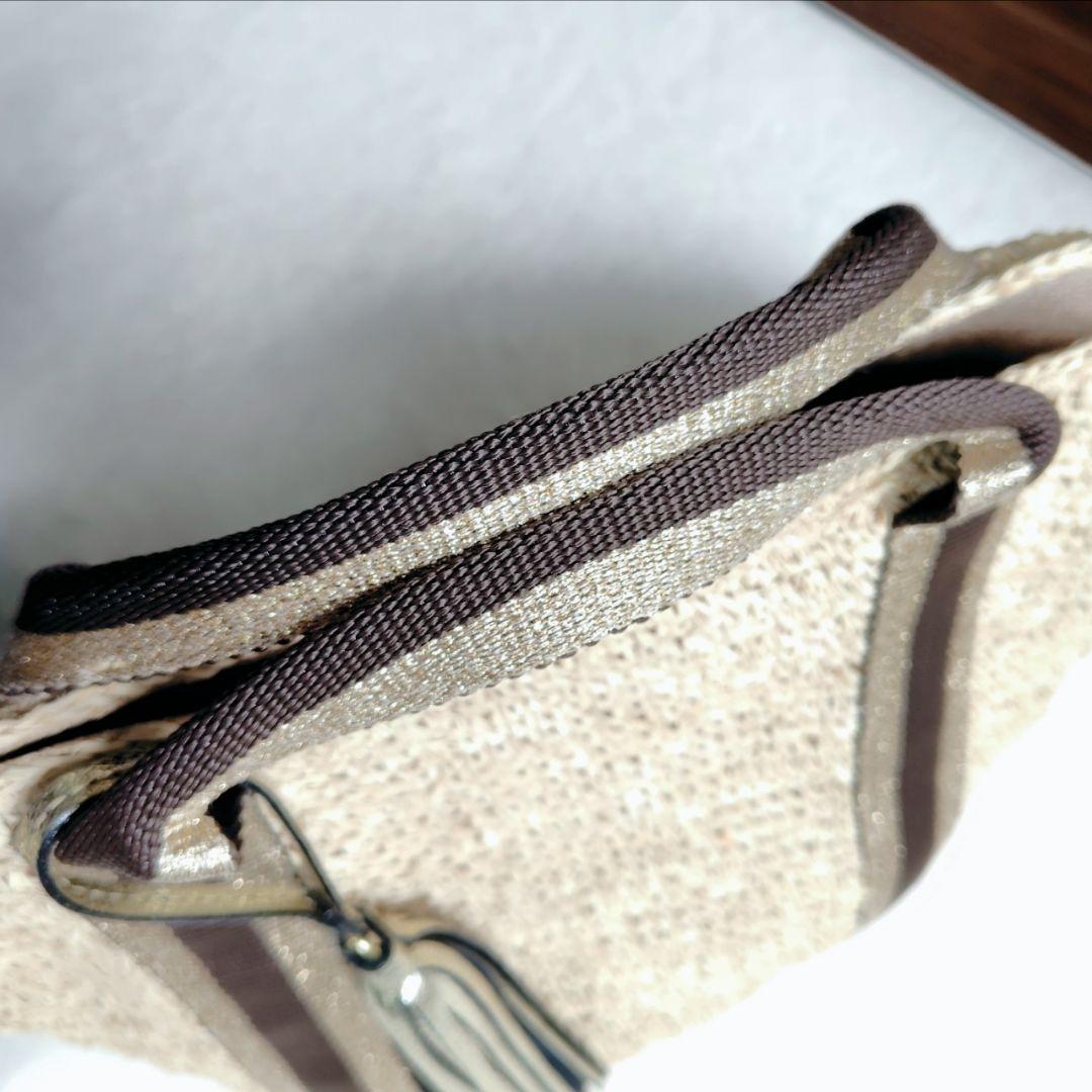 美品　ヴィオラドーロ ラフィアトートバッグ　カゴバッグ　牛革タッセル　保存袋