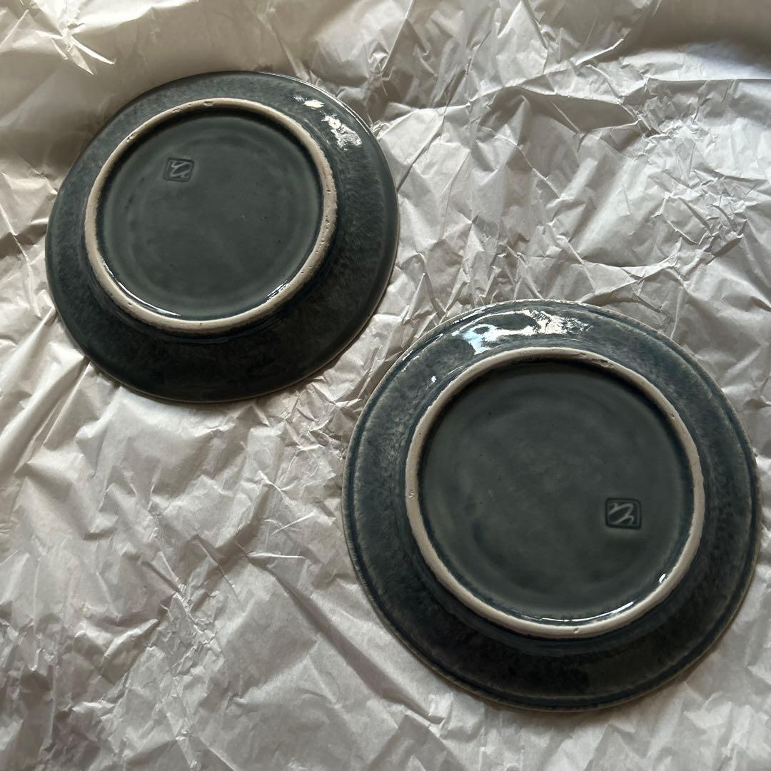 【新品未使用】大沼道行さん 水色リム皿 2枚セット②