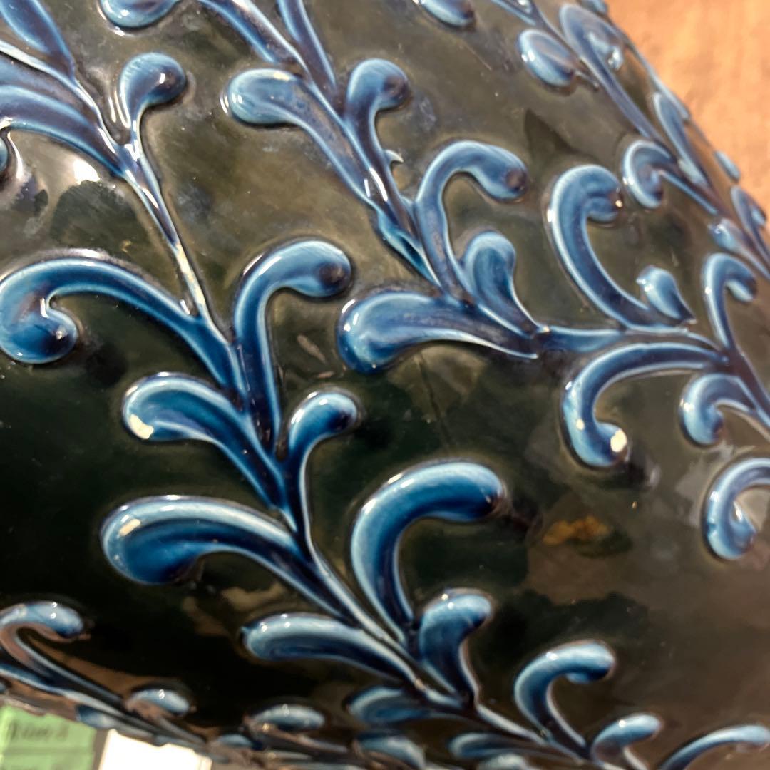 C-壁 壺 花瓶 大型鉢 イタリア製 釉薬 唐草模様 床置き ネイビー 陶器