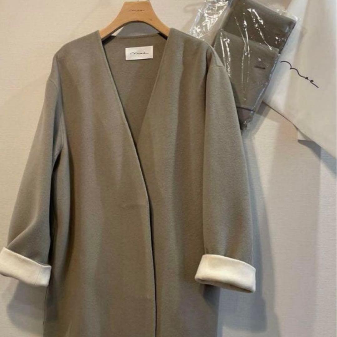 【 Na.e 美品 】ナエ ノーカラーコート ノーカラーマフラーコート