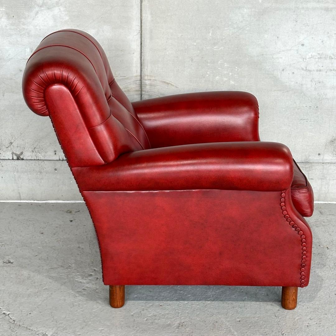 ★チェスターフィールド★総本革 ソファ 1P 英国アンティーク調 クラブチェア