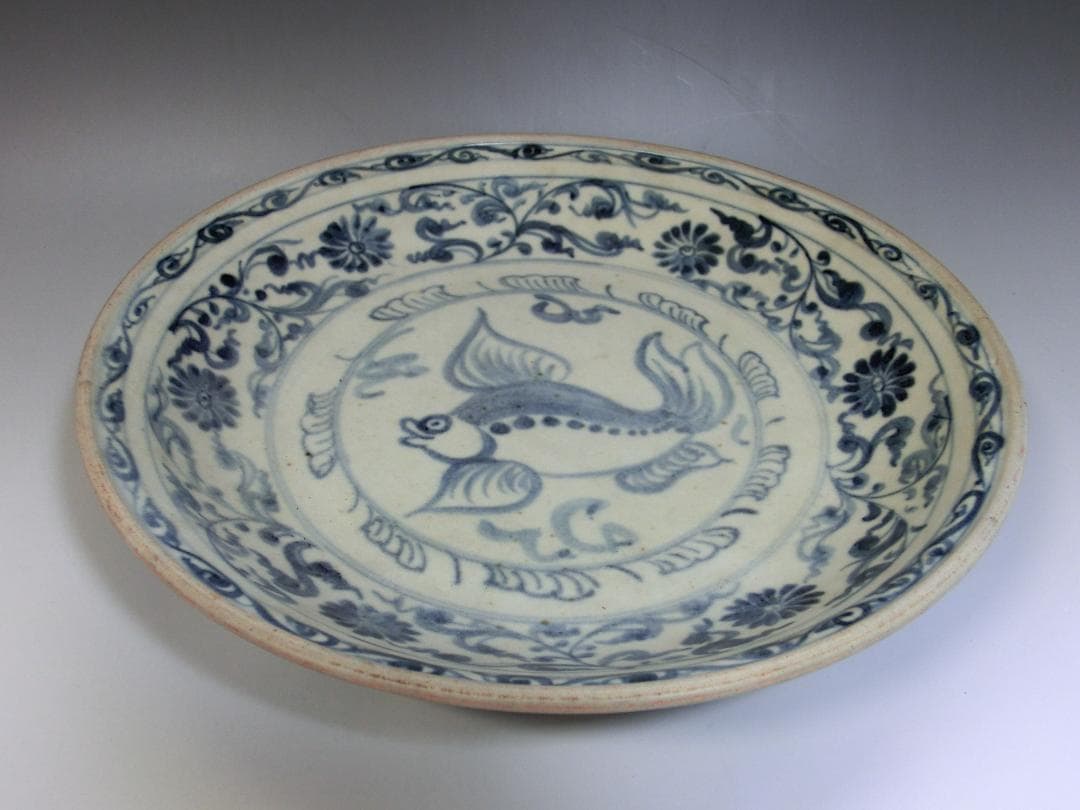 皿■安南呉須魚紋 染付 青華 花唐草 古玩 唐物 中国 古美術 時代物 骨董品■
