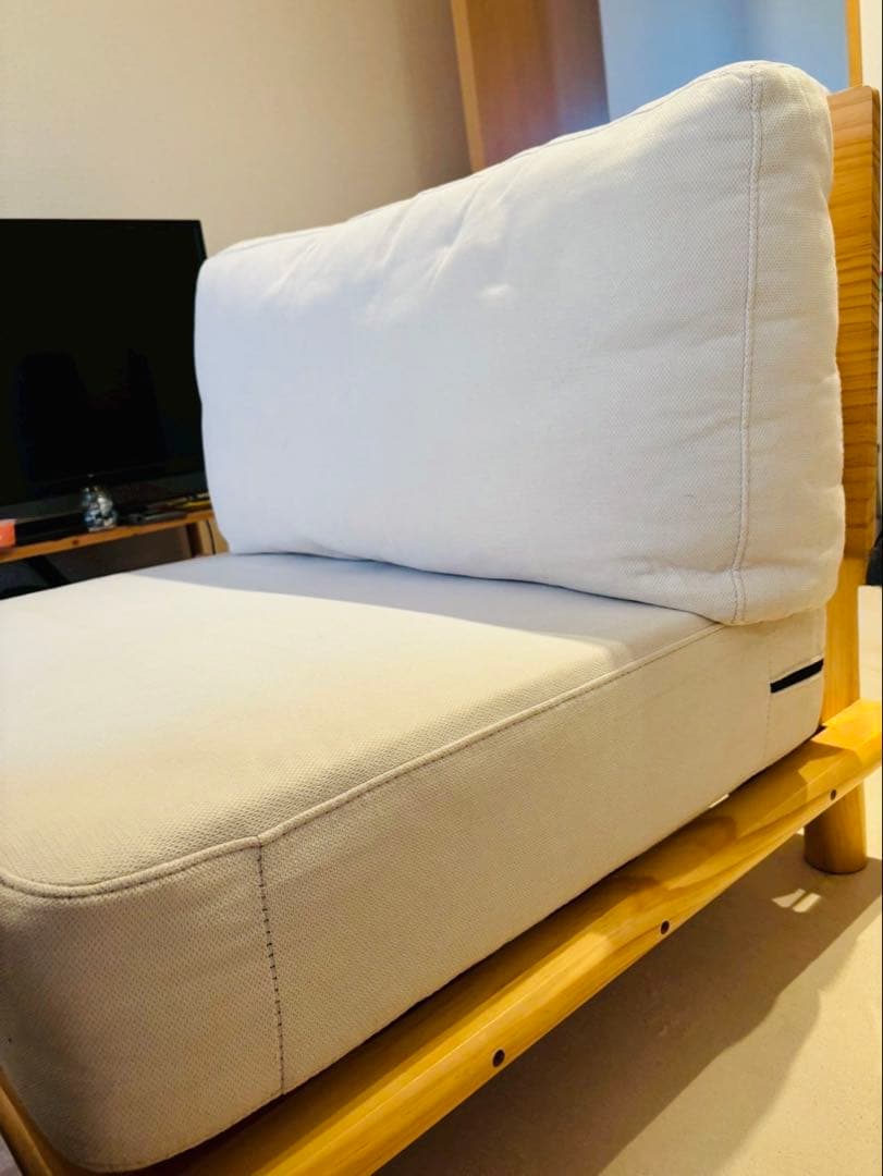 天然木ソファ ファブリックローソファー 2人掛け　クッション