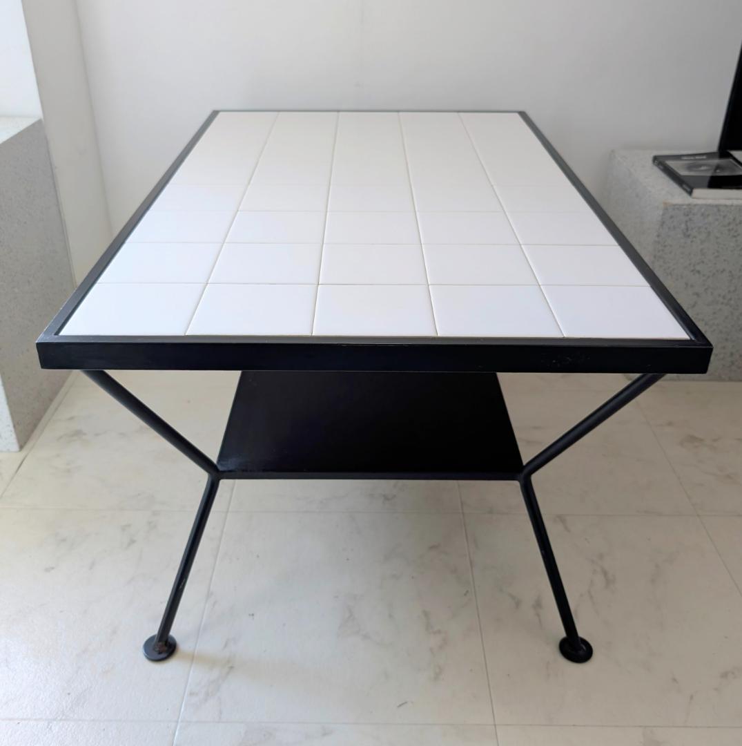 アイアンフレーム タイル テーブル 白 90s ビンテージ ミッドセンチュリー