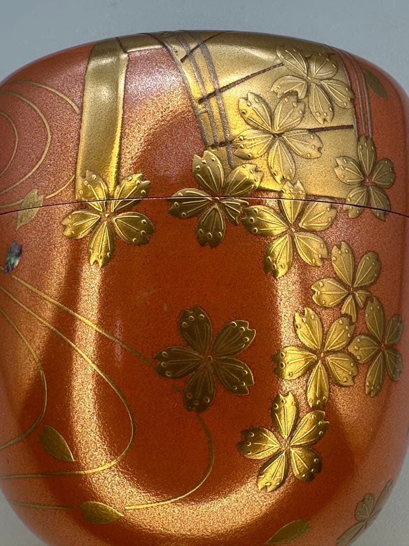 茶道具　棗　平安清鳳　朱銀桜橋