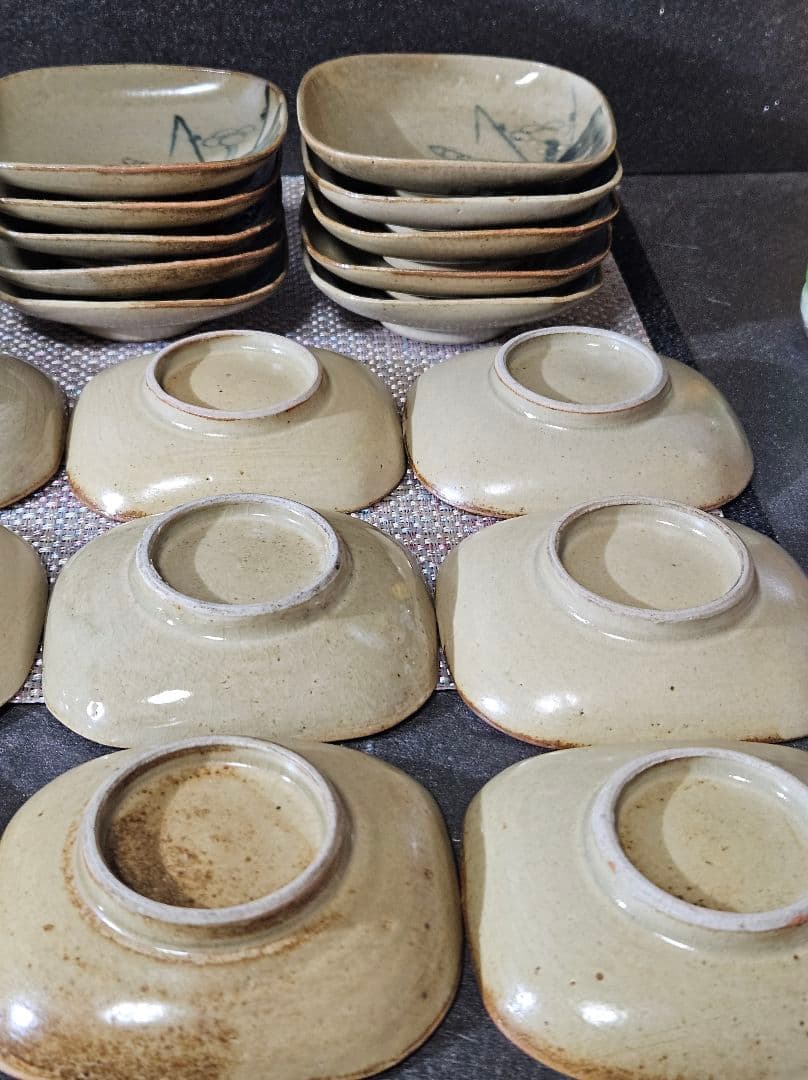 明治時代　古瀬戸　古美濃系　呉須　染付 かわほねの図　小皿　豆皿　手塩皿　20客