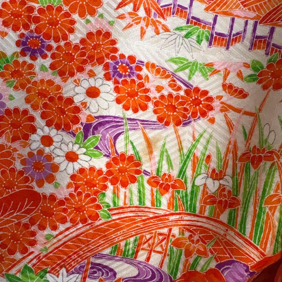 レトロ　総柄　正絹　七五三着物　3歳　女の子　被覆　襦袢付き　3点セット