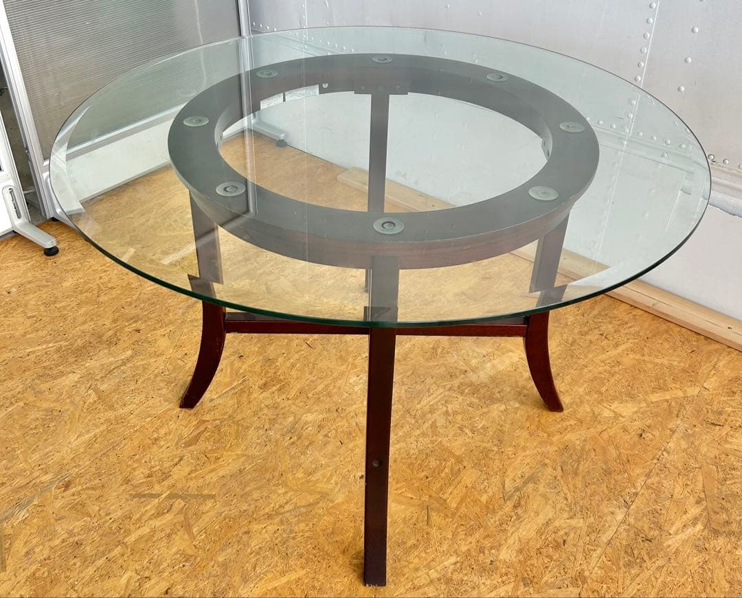 577 ニトリ ビッテ3 丸型ガラステーブル 廃盤 希少 北欧風 ダイニング　a