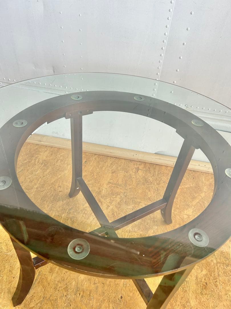 577 ニトリ ビッテ3 丸型ガラステーブル 廃盤 希少 北欧風 ダイニング　a