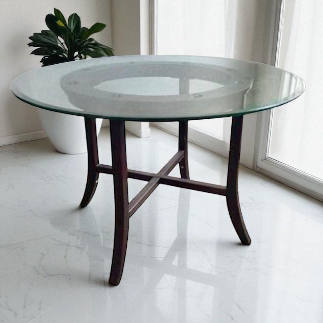 577 ニトリ ビッテ3 丸型ガラステーブル 廃盤 希少 北欧風 ダイニング　a