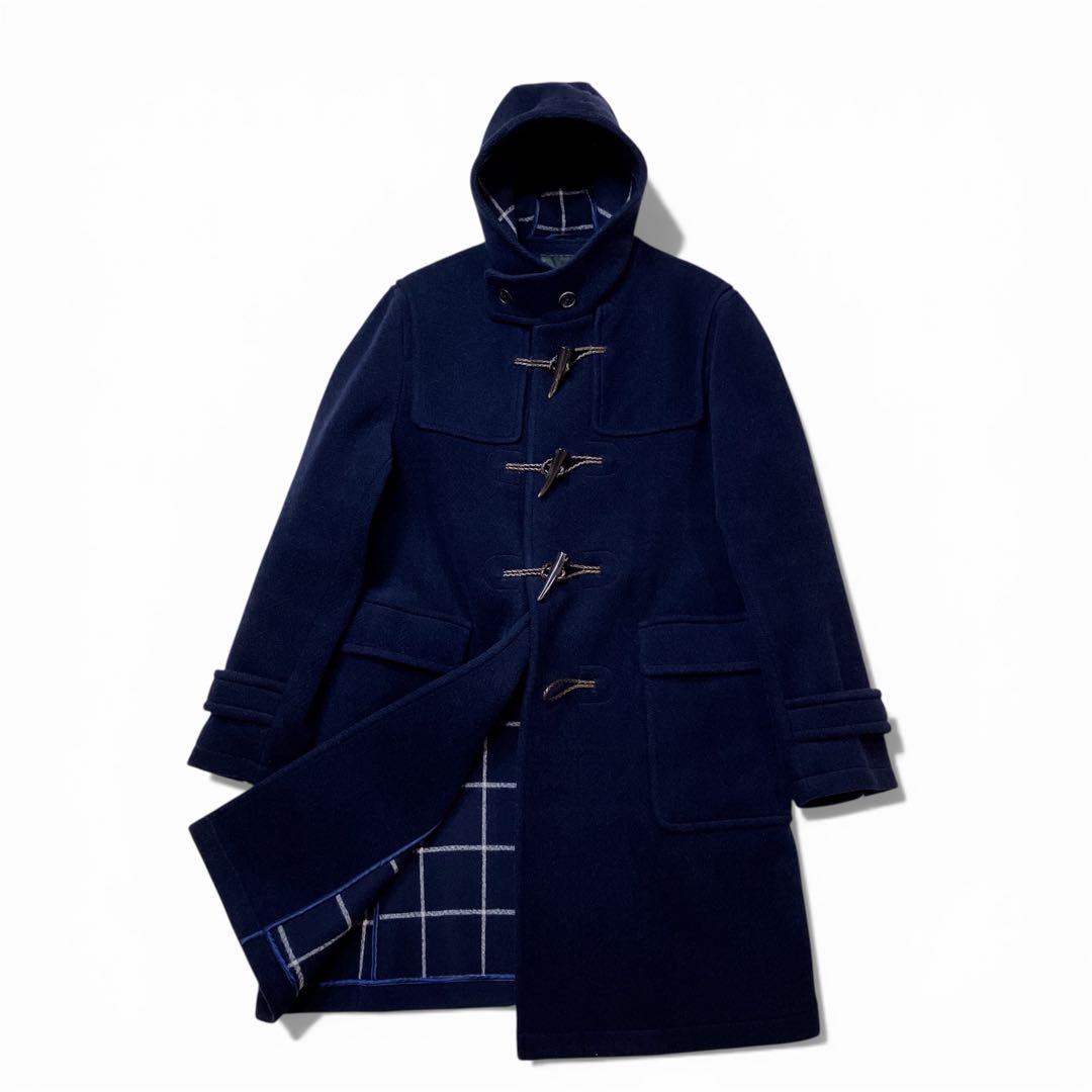 日本製/SANYO/三陽商会/ダッフルコート/ウール/ネイビー/チェック柄/XL