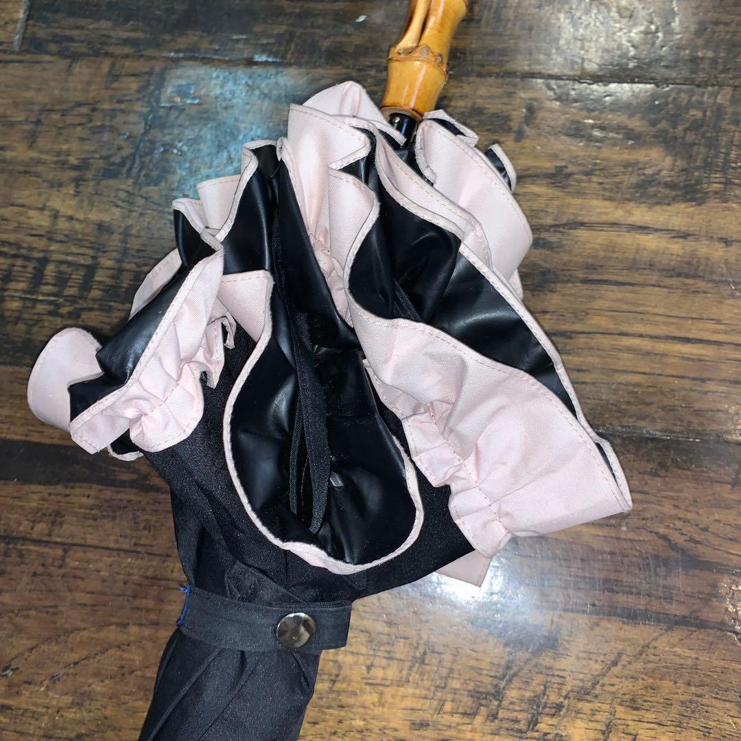 芦屋ロサブラン 日傘 フリル ピンク×ブラック Rose Blanc