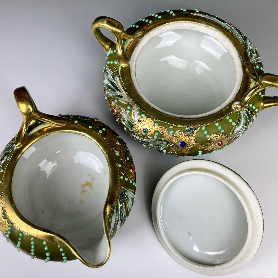 【希少】オールドノリタケ シュガーボウル クリーマー ジュエル エナメル盛り