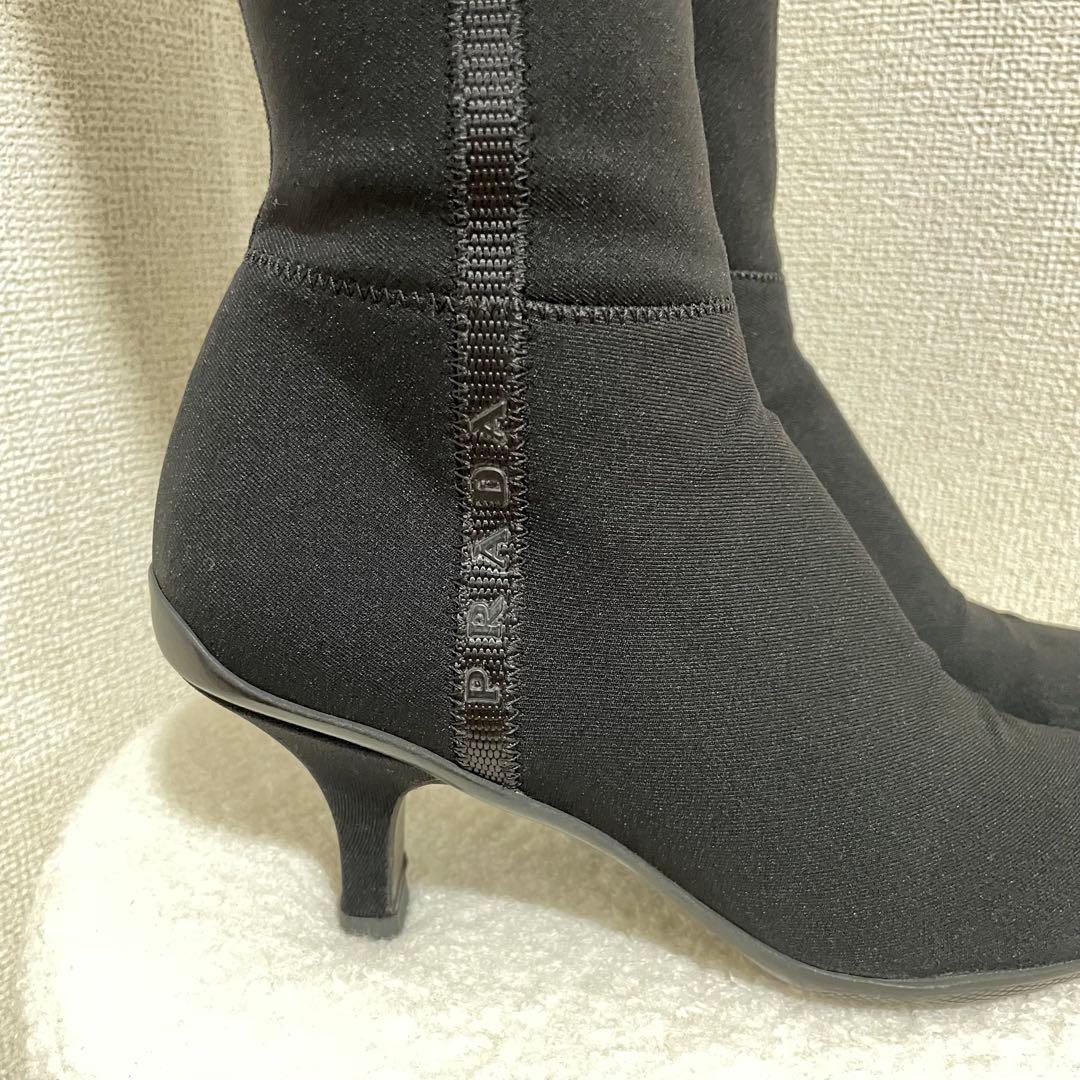 PRADA プラダ ロングブーツ サイドジップ ストレッチ 黒 ピンヒール