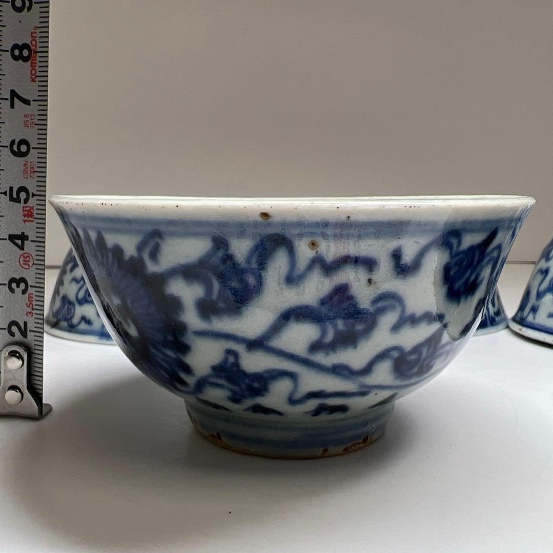 中国清朝時代　古染付碗5客　口径約10㎝　東Y7-1125☆2Fトヒト