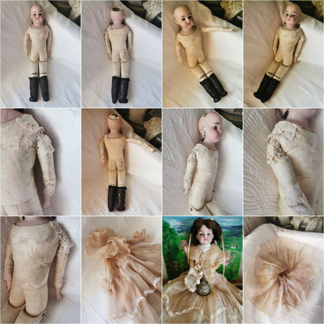 アンティーク ドイツ ビスクドール グレイッシュブルーアイ オーガンジードレス