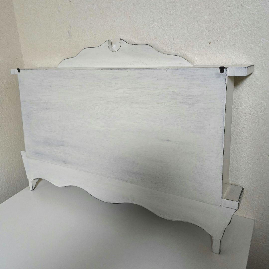 フレンチアンティークシャビー壁掛け シェルフ　ワイド768　モール　ホワイト