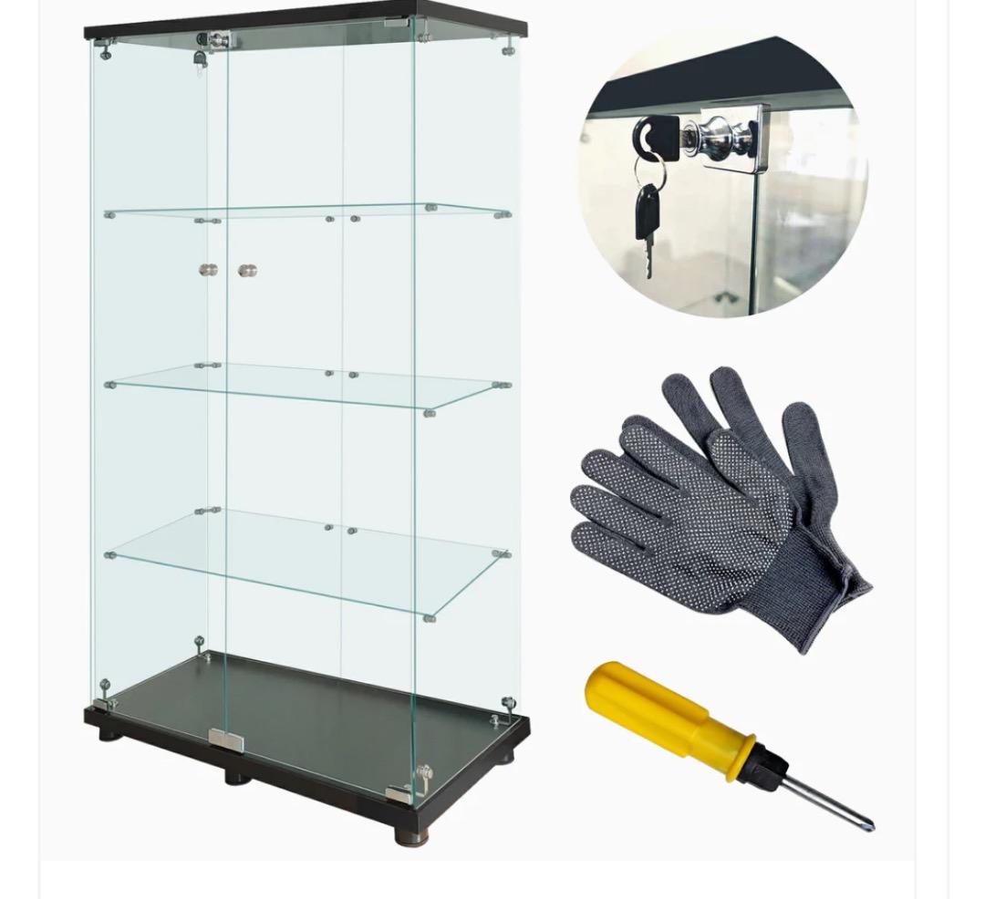 新品 両扉 ガラスケース 4段 強化ガラス ブラック フィギュア