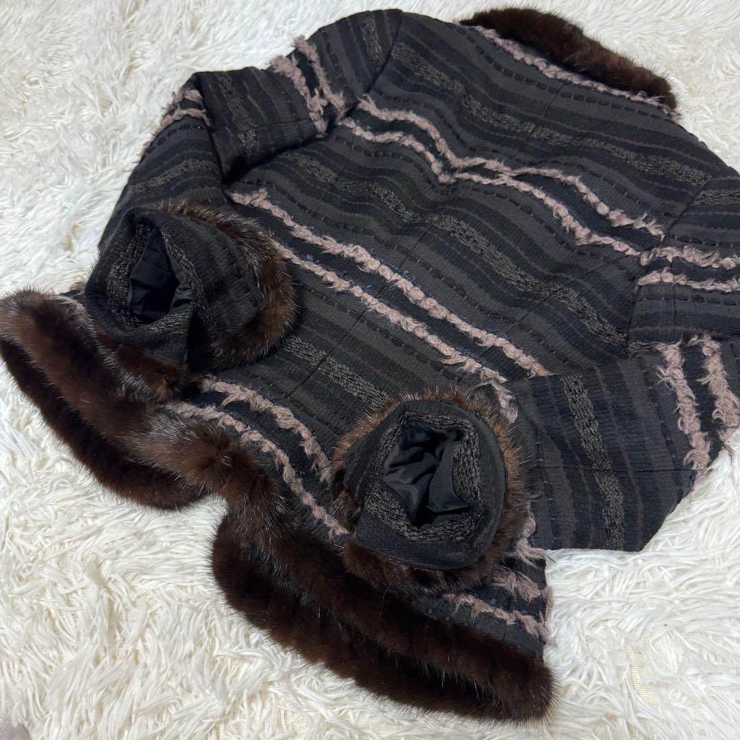 Rene ルネ TISSUE社 ツイードジャケット スタンドカラー 36 ミンク