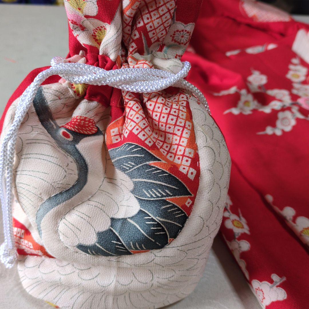 七五三３歳女の子正絹手縫いの被布(中綿無し）巾着付き