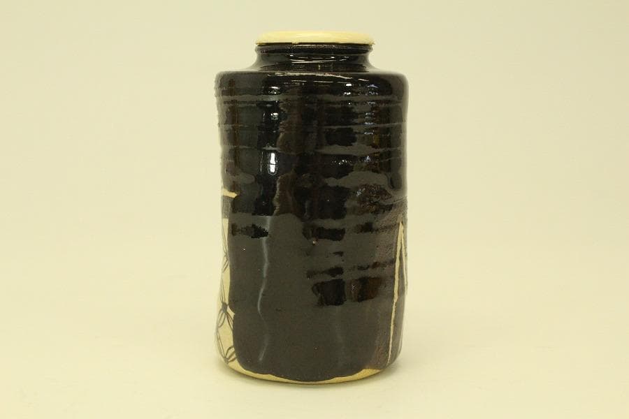 茶道具 黒織部 茶入 瑞光窯 辰ニ共箱 美品(A768)