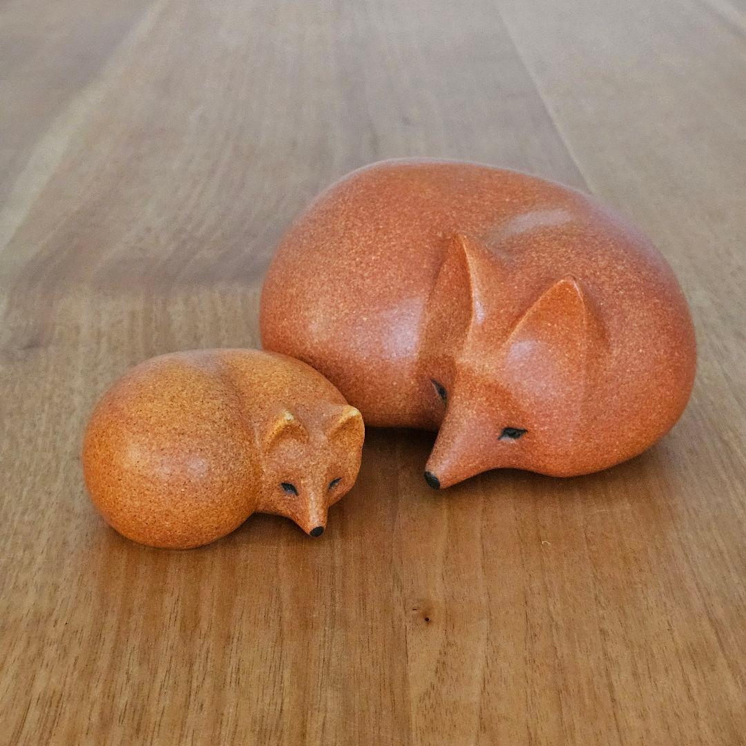 リサラーソン　FOX　ミニ　ミディアム　 キツネの親子　置物