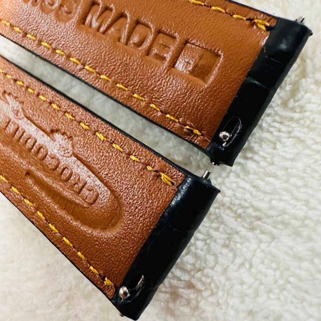 2803#19mm-18mmブラック★本物クロコダイルレザーベルト★スイス製