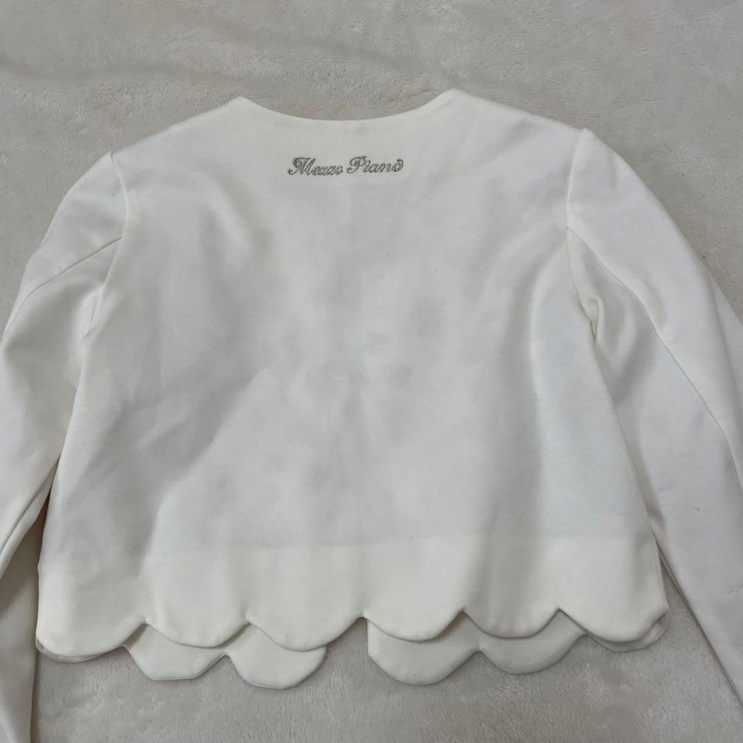 【美品】mezzo piano メゾピアノ　ノーカラージャケット　ホワイト120