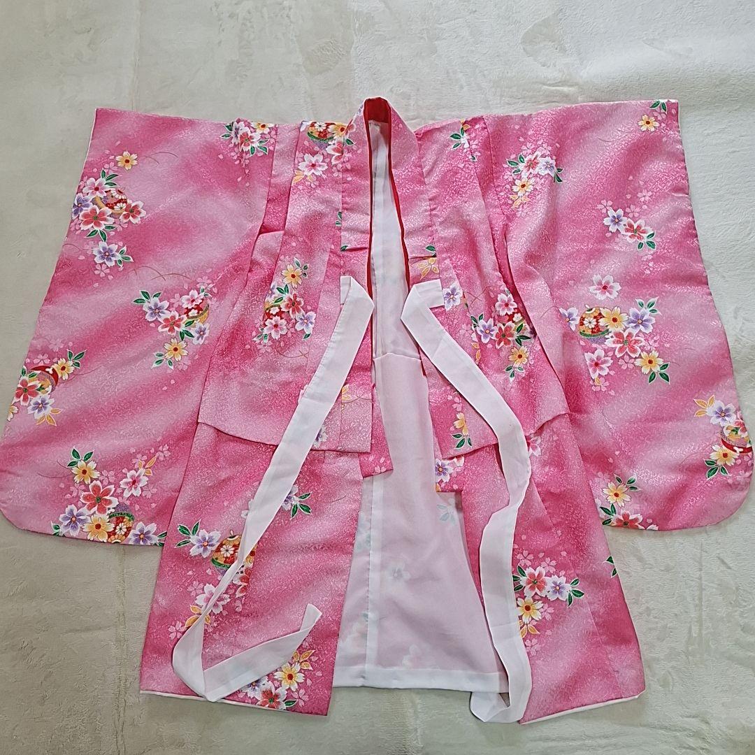 極美品【箱つき８点セット】七五三 子供用 花柄 ピンク　着物 記念 お祝い