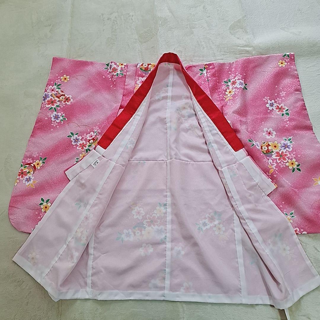 極美品【箱つき８点セット】七五三 子供用 花柄 ピンク　着物 記念 お祝い