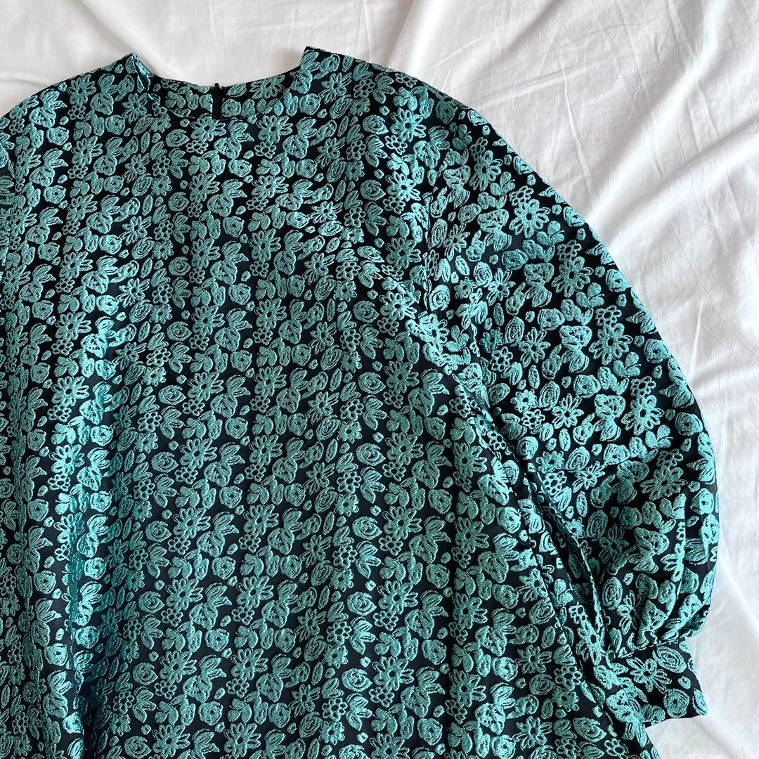 SANSeLF ジャガードフラワードレス　ロング丈　グリーン　花柄　ワンピース