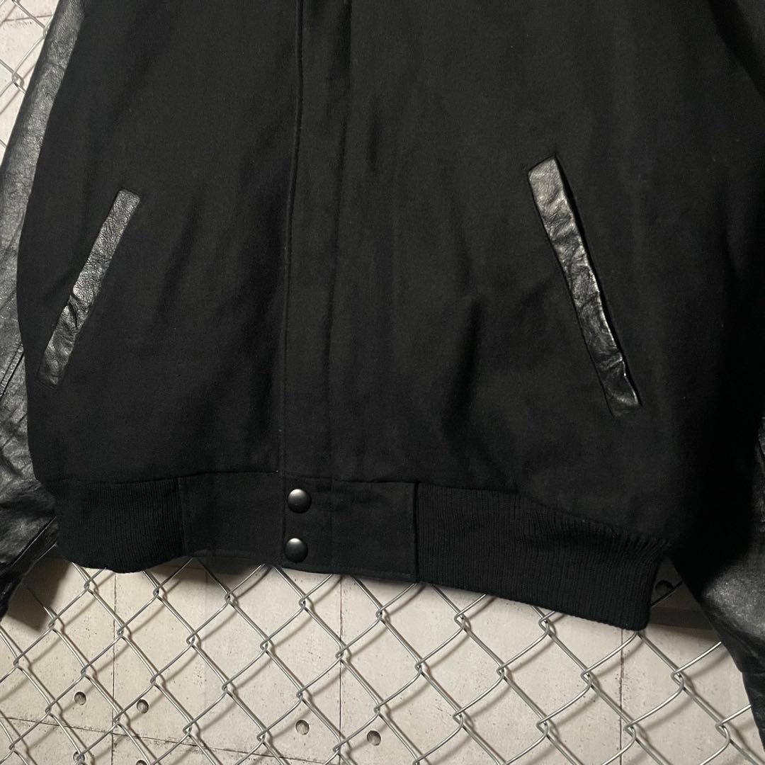 AMANATI アマナティ スタジャン 襟革 本革 企業ロゴ刺繍 黒 L程