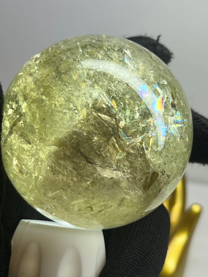 天然石　シトリンクォーツスフィア　ファントム　爆虹✨✨台座付きNo.1264