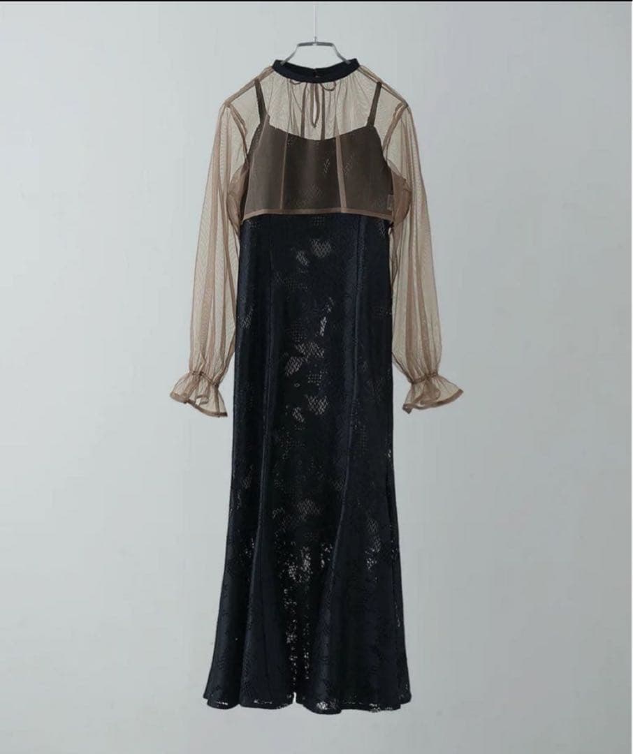 3wayシフォンボレロ&レースキャミドレス 結婚式 ワンピース　Ｌサイズ　黒