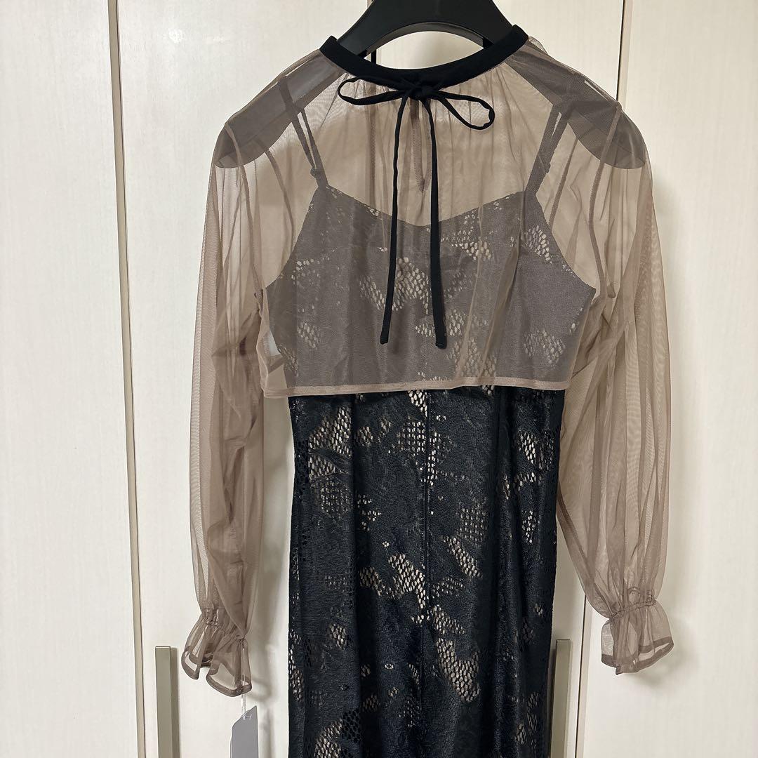 3wayシフォンボレロ&レースキャミドレス 結婚式 ワンピース　Ｌサイズ　黒