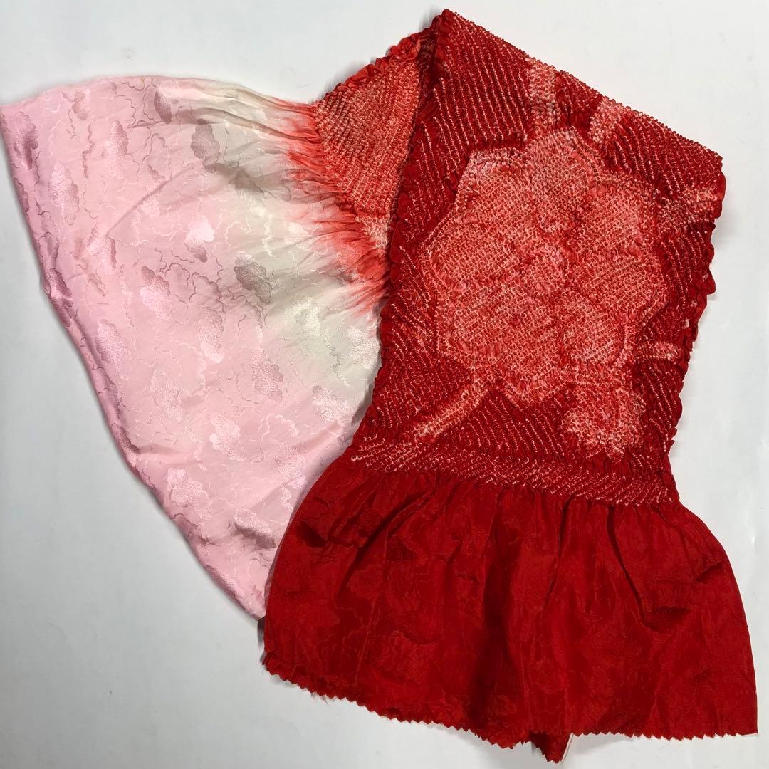 753 七五三　女の子7歳着物 長襦袢 オレンジ お仕立て 昭和レトロ