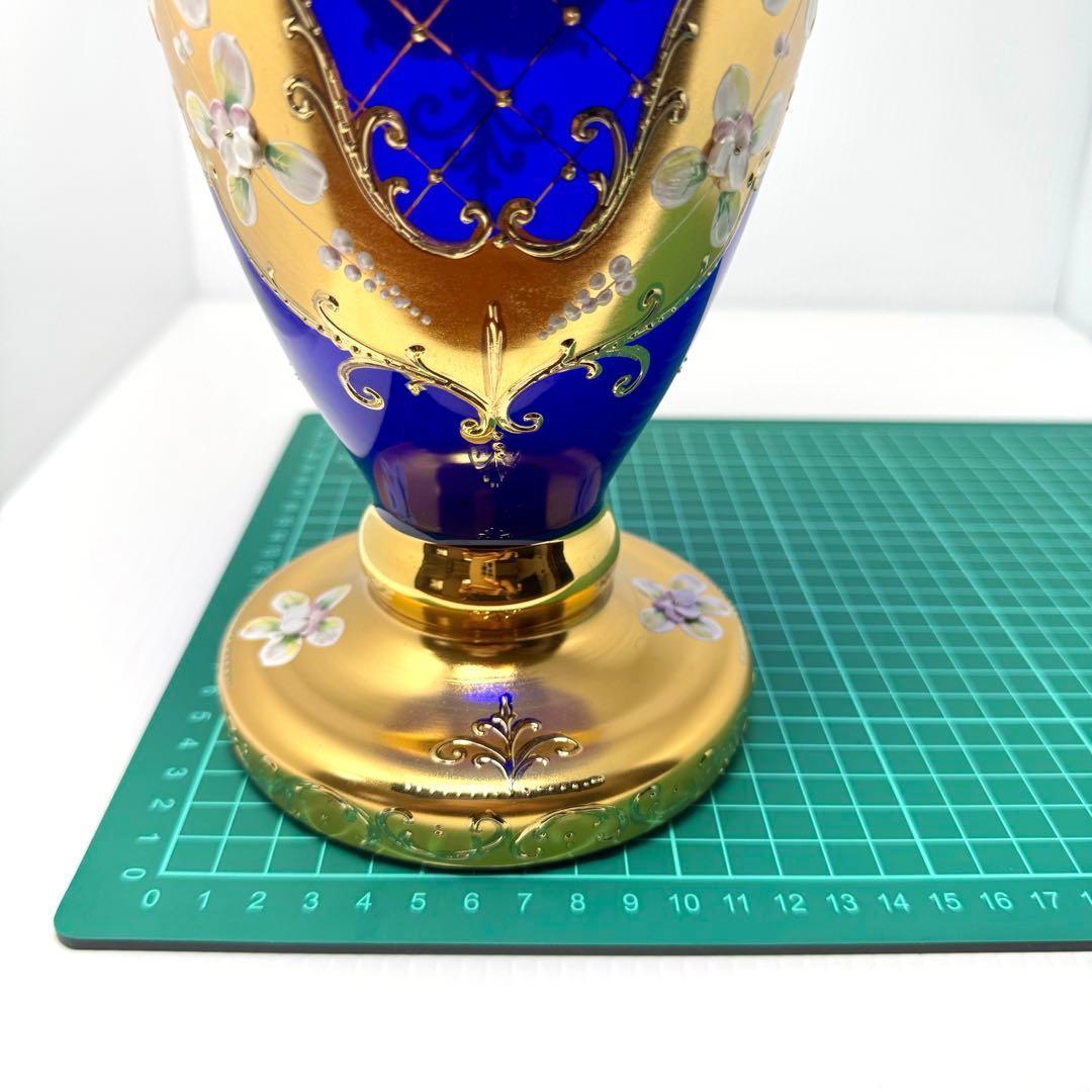 新品未使用 箱付き ボヘミアグラス ボヘミアンガラス 金彩 花瓶 フラワーベース