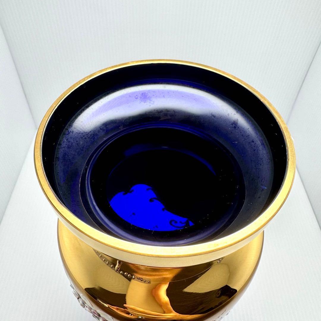 新品未使用 箱付き ボヘミアグラス ボヘミアンガラス 金彩 花瓶 フラワーベース