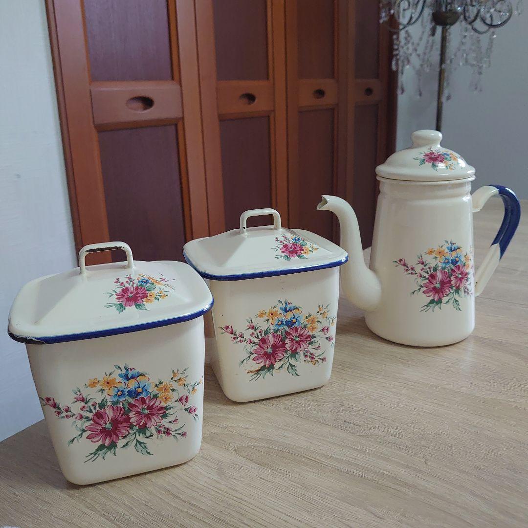 【希少価値】フランス製　アンティーク　ホーロー　ポット　容器