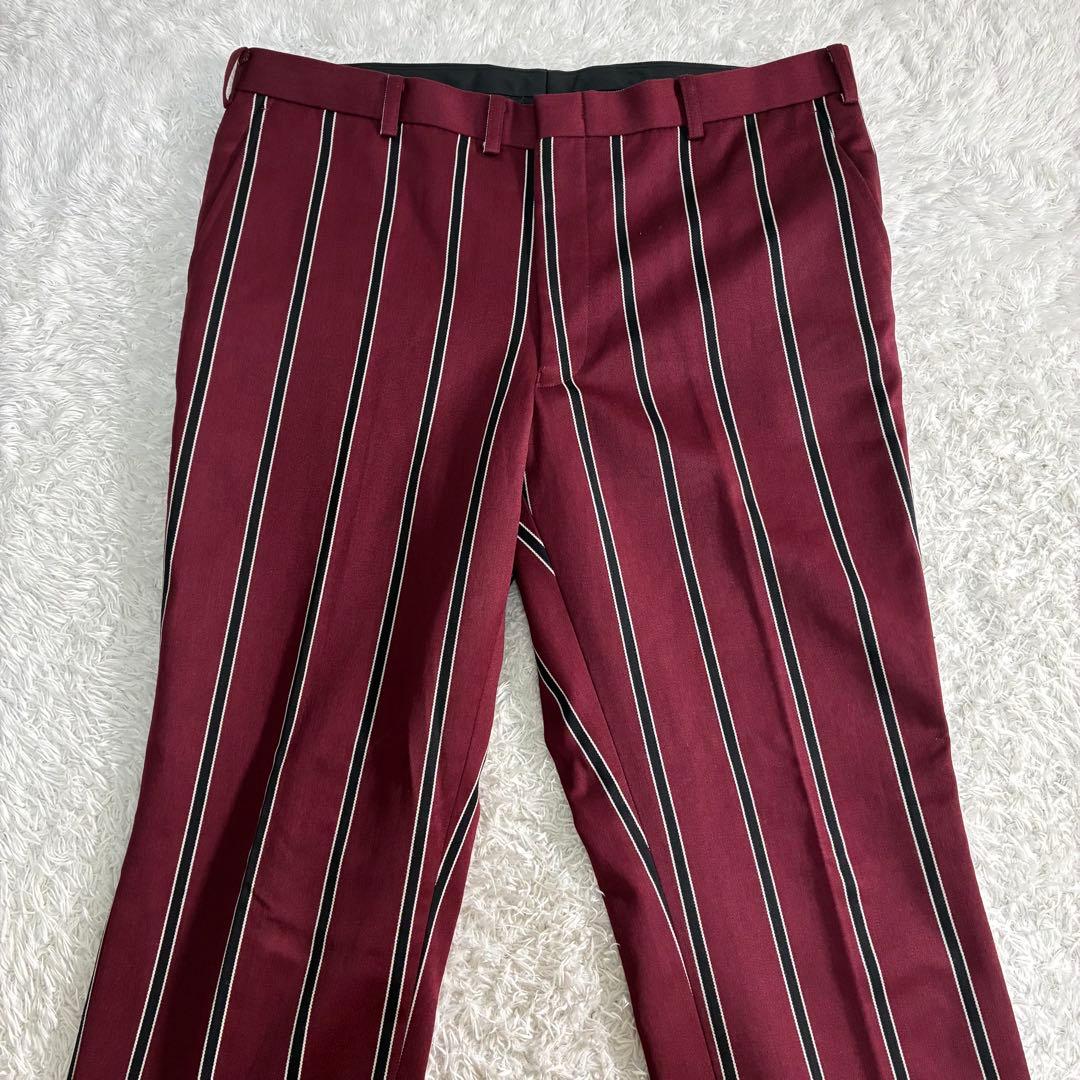 美品 XL相当 ダブルブレスト スーツ ボルドー ストライプ 金ボタン メンズ