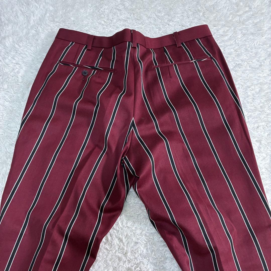 美品 XL相当 ダブルブレスト スーツ ボルドー ストライプ 金ボタン メンズ