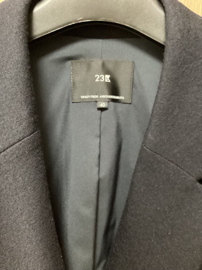 美品　23区　ウール圧縮スムース ダブル前 ジャケット　ダークネイビー　40