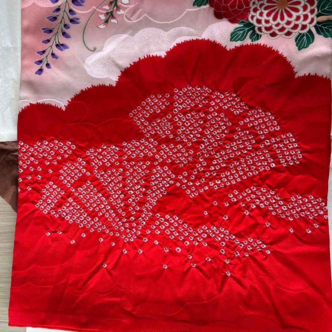 女児宮参り着物　掛け着 着物と長襦袢セット　赤系　正絹　絞り　百貨店で購入　美品