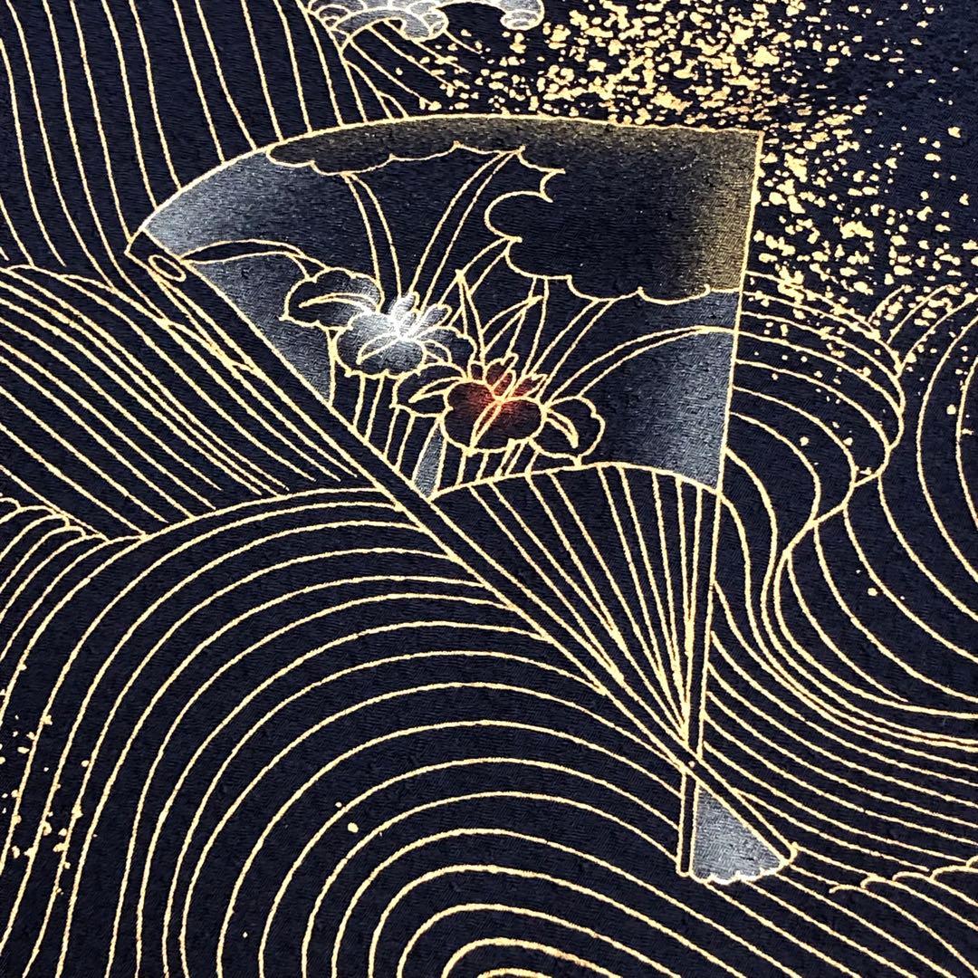 付下げ 波模様に扇子に花柄模様 金彩 KK-2138