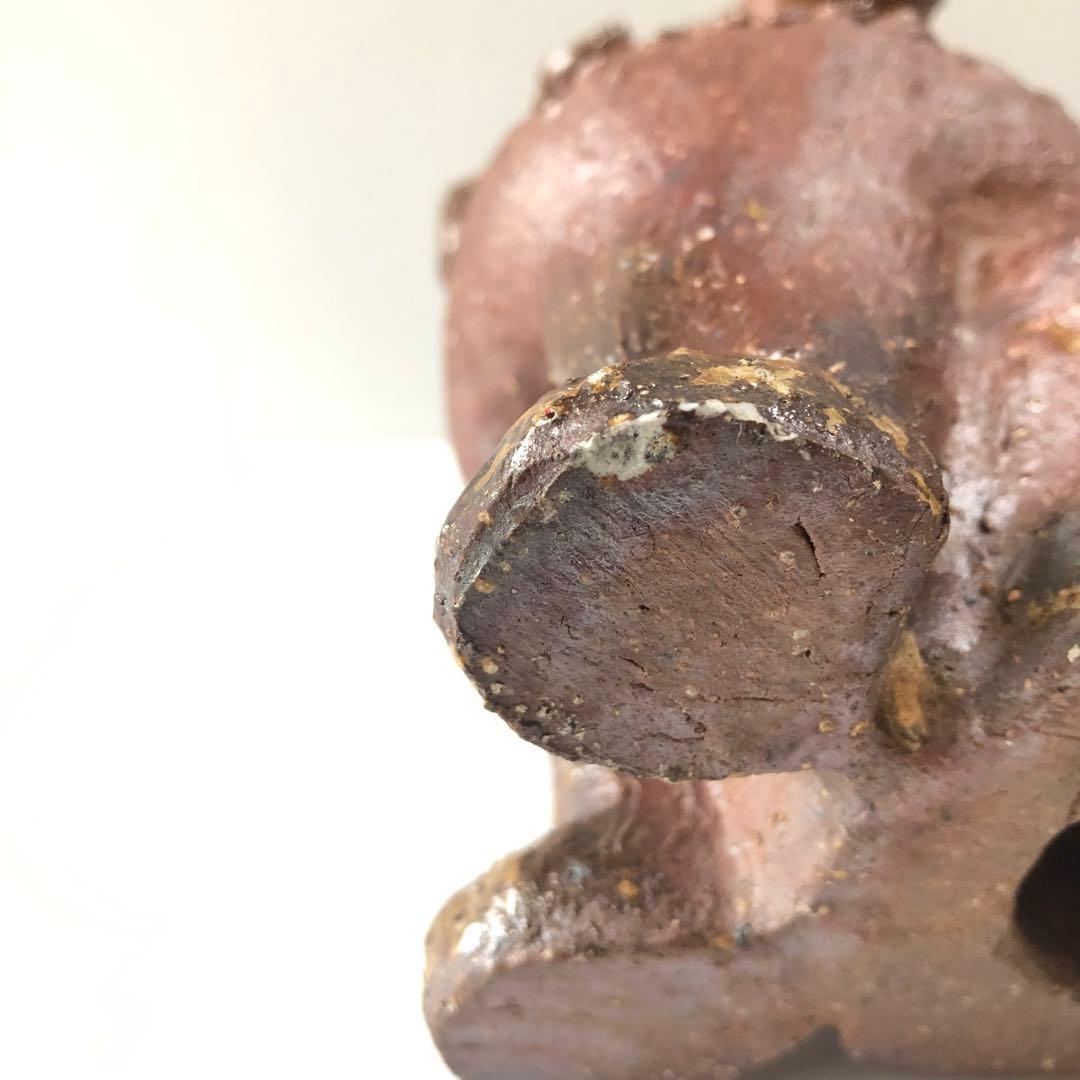 備前焼　置物　狛犬　シーサー　阿吽　魔除け　時代　アンティーク　民芸　手作り