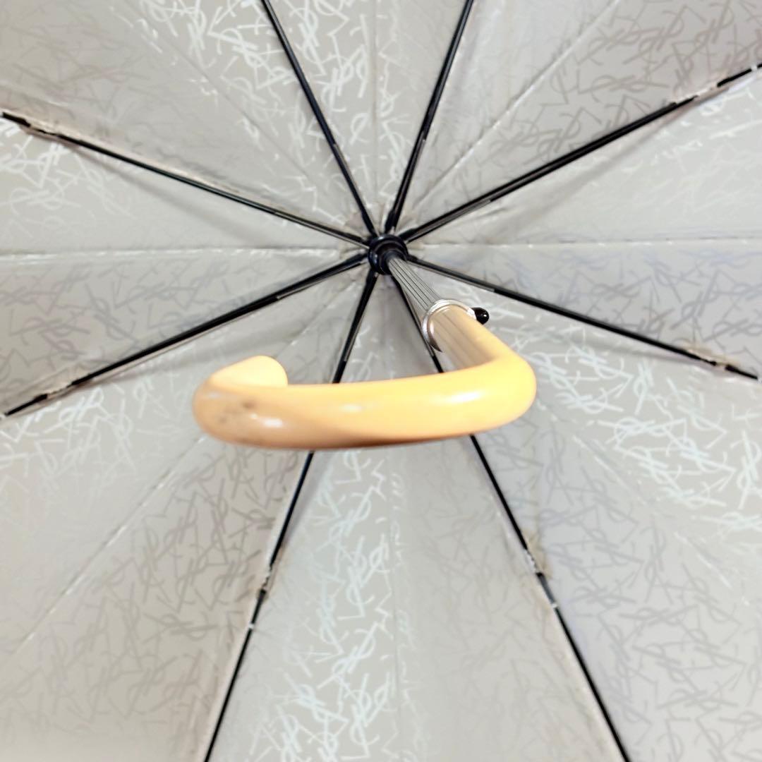 イヴ・サンローラン　YSLロゴ総柄晴雨兼用長傘　メタリックホワイト