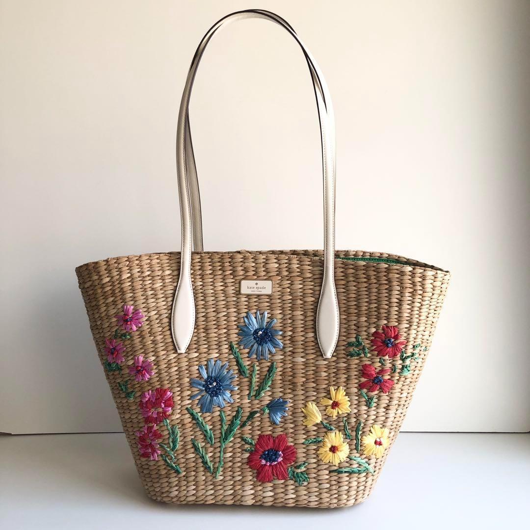 未使用 kate spade ケイトスペード かごバッグ ストロー フラワー