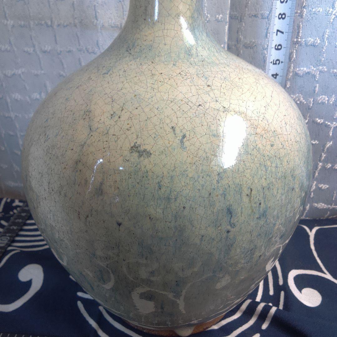 骨董２ 松代焼？青緑色の陶器瓶