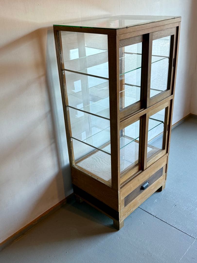 引取り限定 木枠 ガラス ショーケース 陳列棚 飾り棚 パンケース 古家具 什器