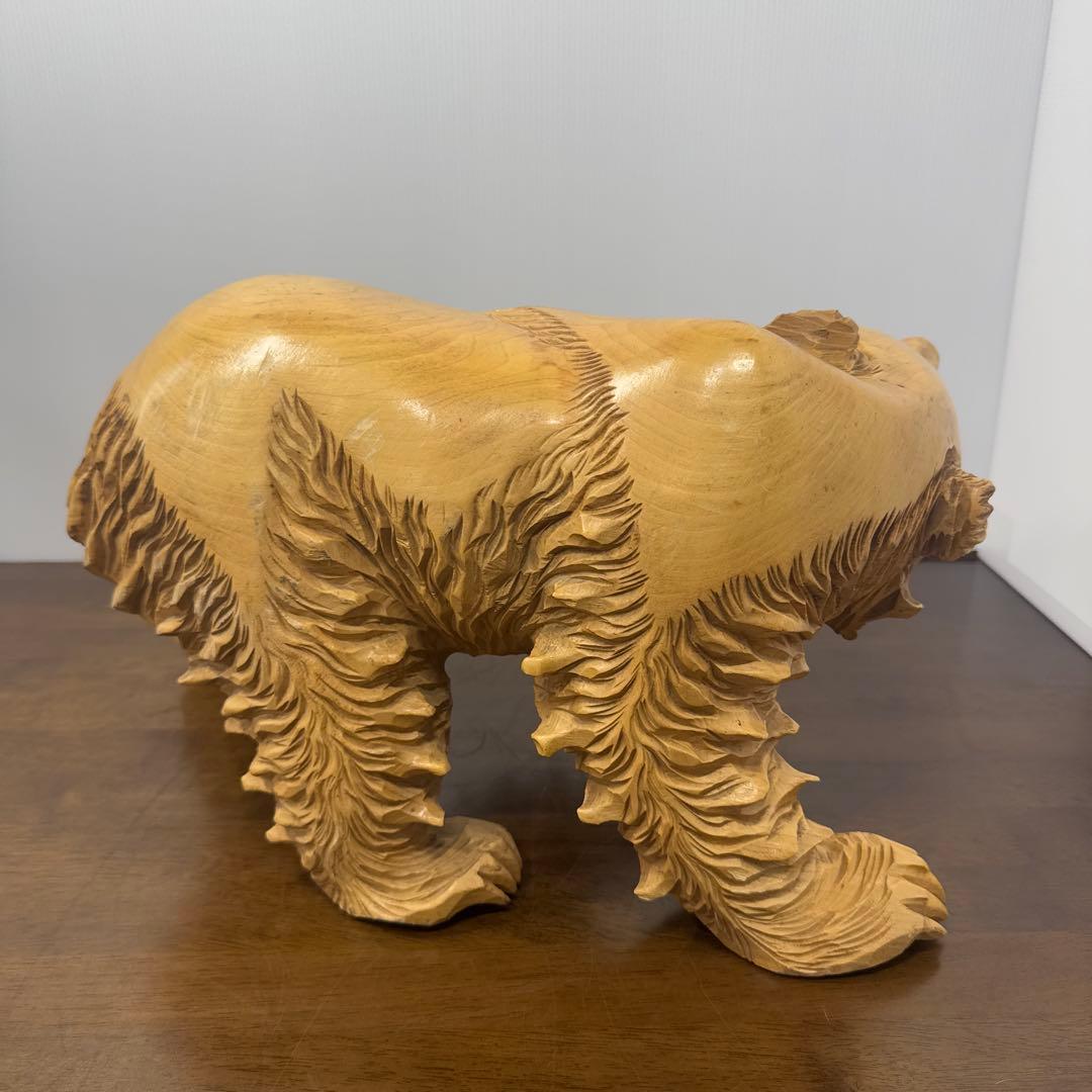 【希少】 木彫り 熊 一刀彫 怒り熊 置物 全長約40cm 工芸品